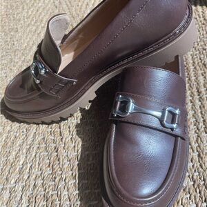Journee Dark Brown Leather Bit Loafers with Lug Sole
